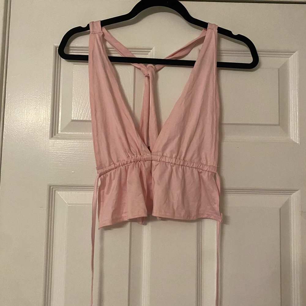 Pink Tie-Back Halter Top